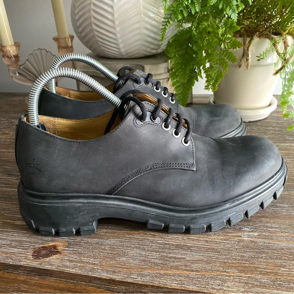 VTG Y2K John Fluevog “Tuesday Everyday Derby” Black Leather Unisex Men 7 Women 9